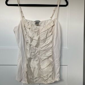 Cache Fitted White Cami with Ruched Silk Front